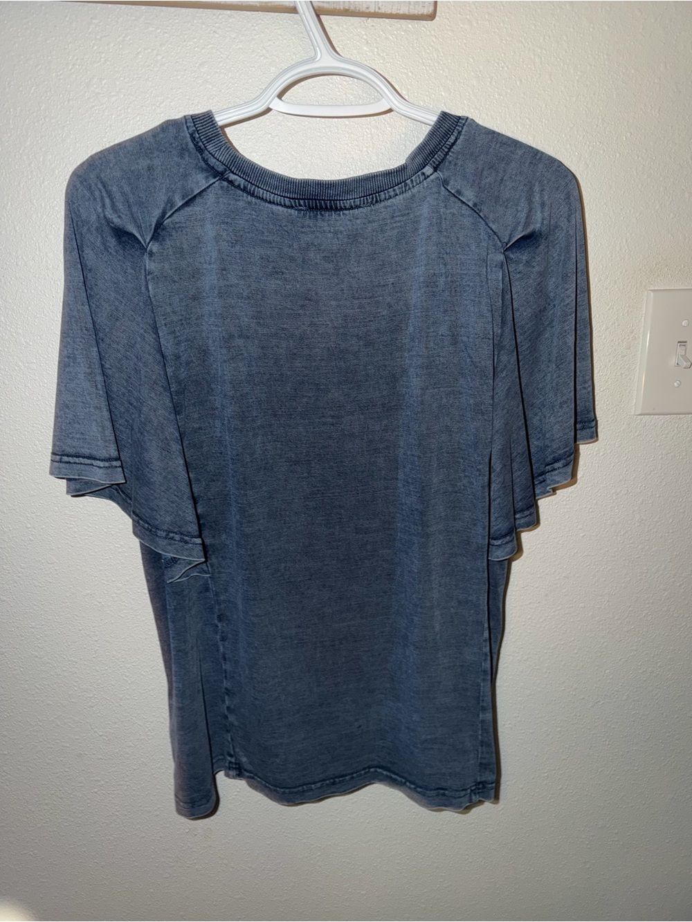Jane and Delancey Washed Blue Short Sleeve Ruffle Top - Picture 3 of 9